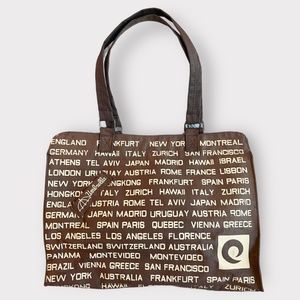 Vintage 1970s Brown Global Travel Tote Bag With Umbrella Pocket